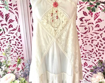 Vestido túnica de encaje de algodón blanco de Free People: minivestido bohemio