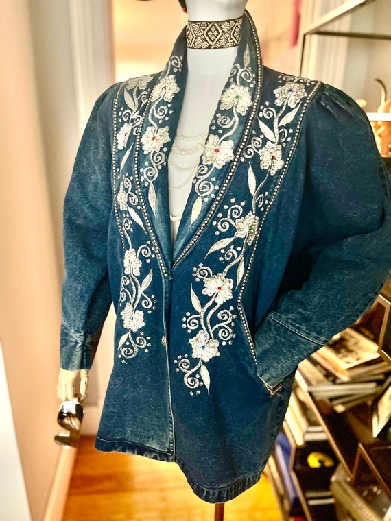 80S SEQUIN DENIM jacket, 80s embroidered denim, a… - image 3
