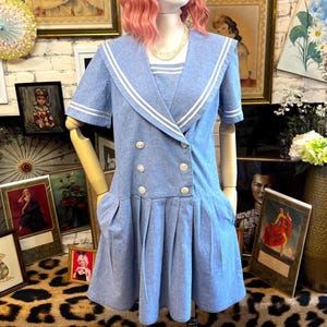 retro sailor dress Banned Navy Blue & White Swing - Large Perfect for themed events Vintage Sailor Dress Nautical Vintage