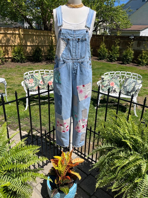 VINTAGE PATCHED OVERALLS, 90s Bill Blass overalls,