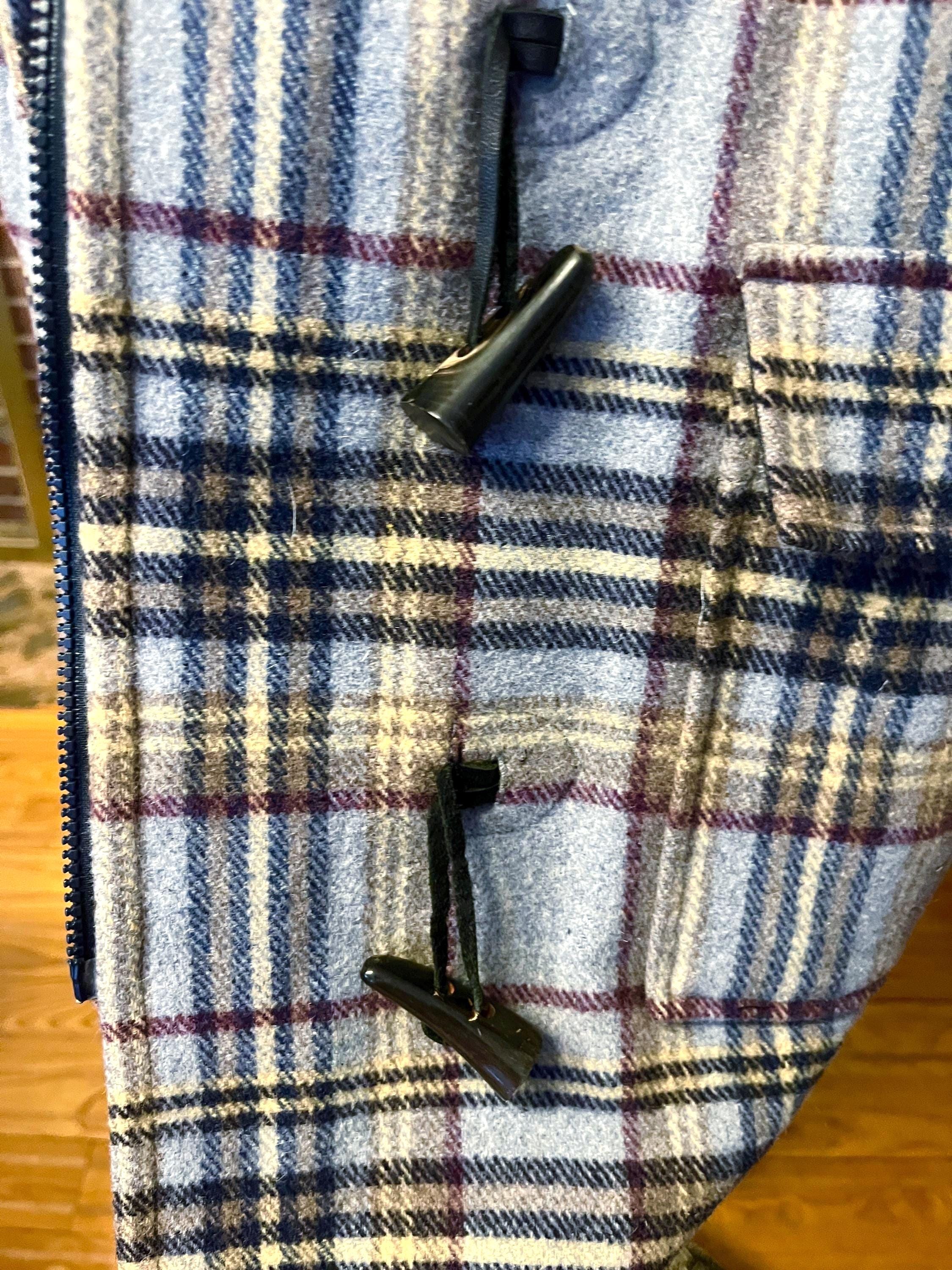 ヴィンテージ LL Bean チェック柄ダッフルコート：ブルーウールに桜柄