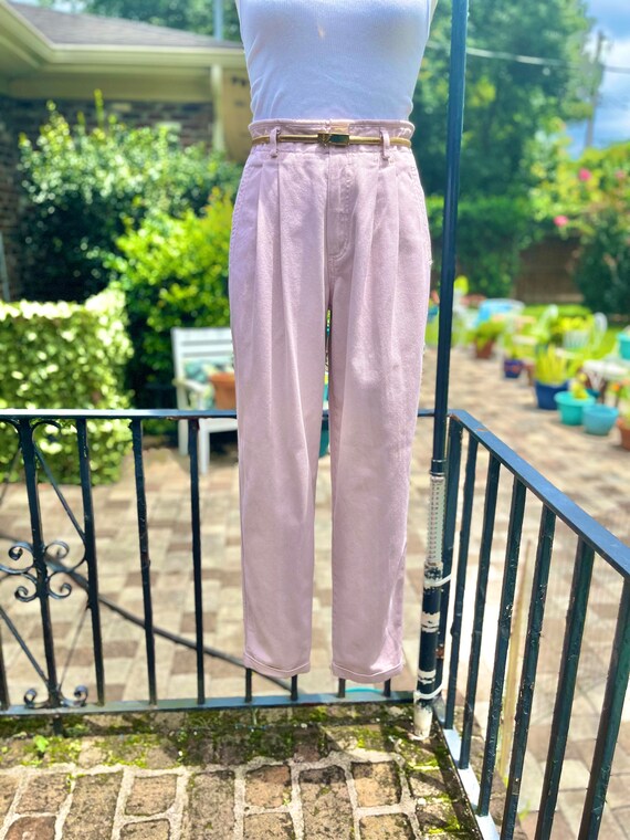 80S PINK DENIM/ladies pink denim pants/80s high wa