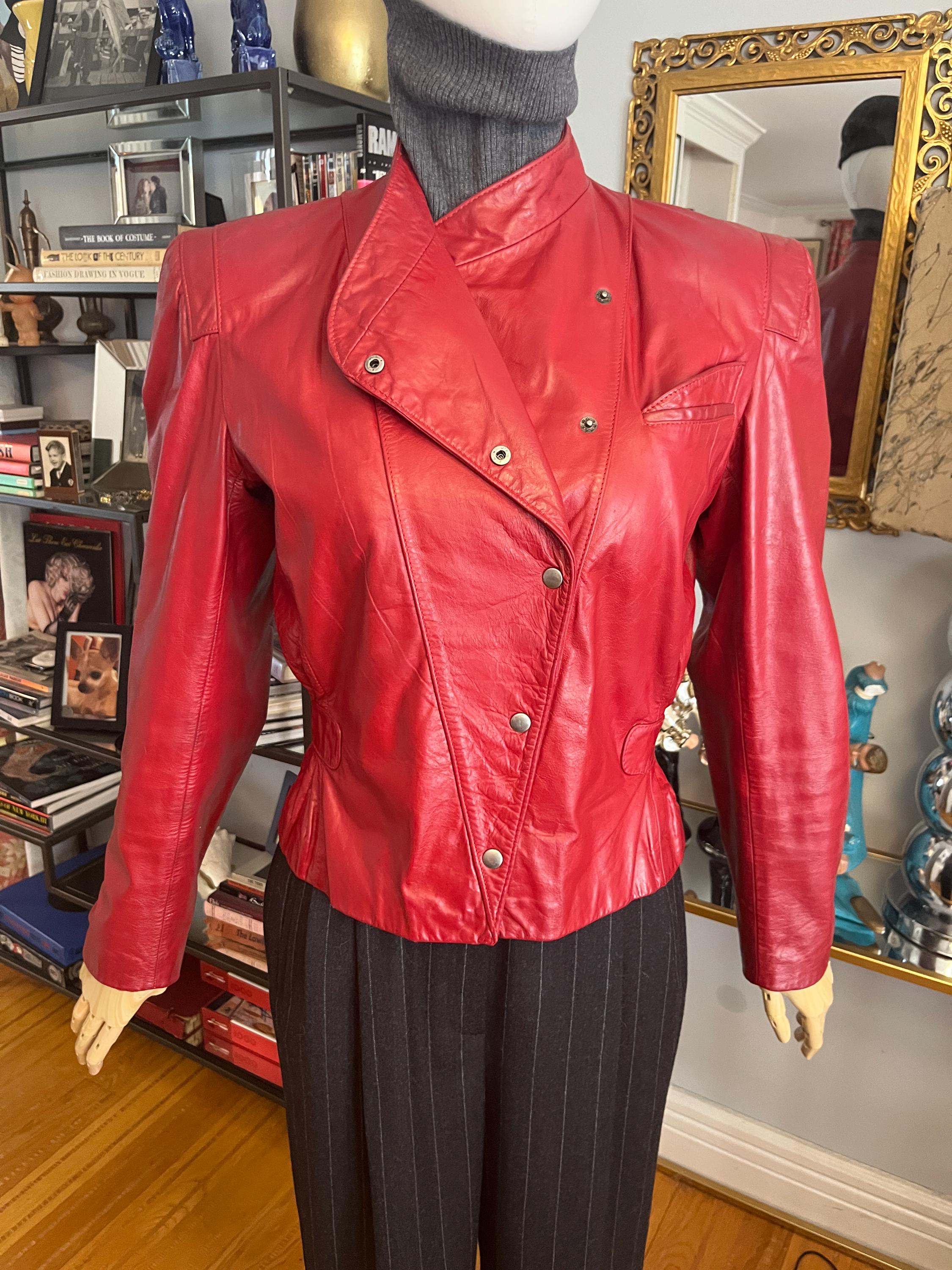 Vintage 80s Red Leather Jacket - Wilsons Fitted Moto Style - Etsy