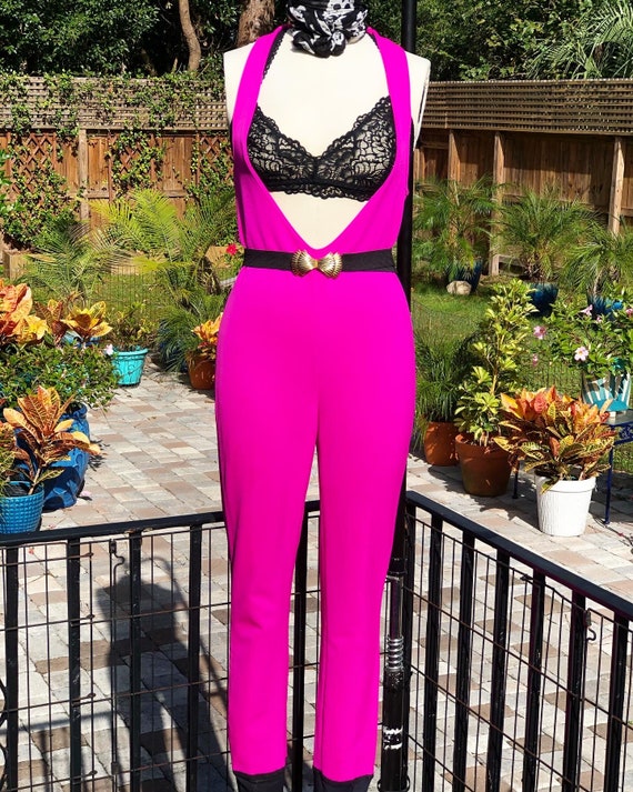 80'S PINK SKI SUIT/ski jumpsuit/hot pink ski jumps