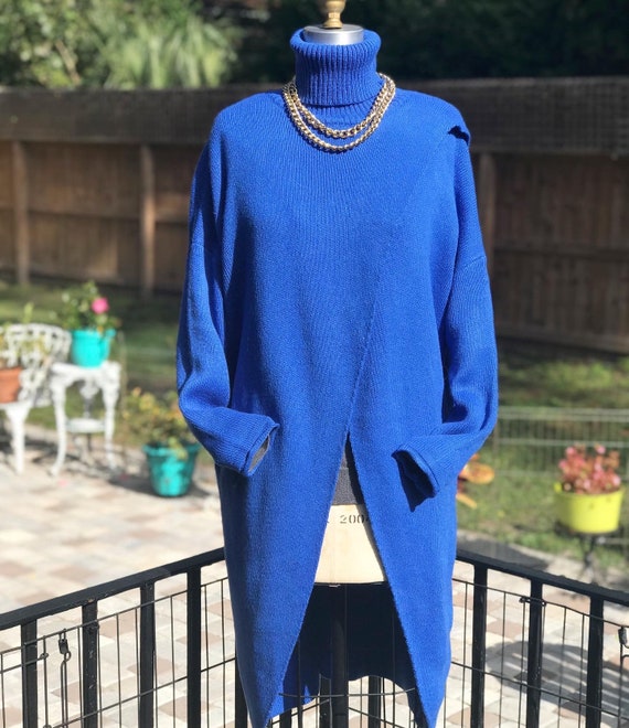 FREE US SHIPPING/blue sweater tunic/80s sweater dr