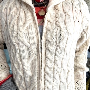 Vintage Hooded Aran Cable Knit Cardigan: Irish Sweater with Pockets image 8