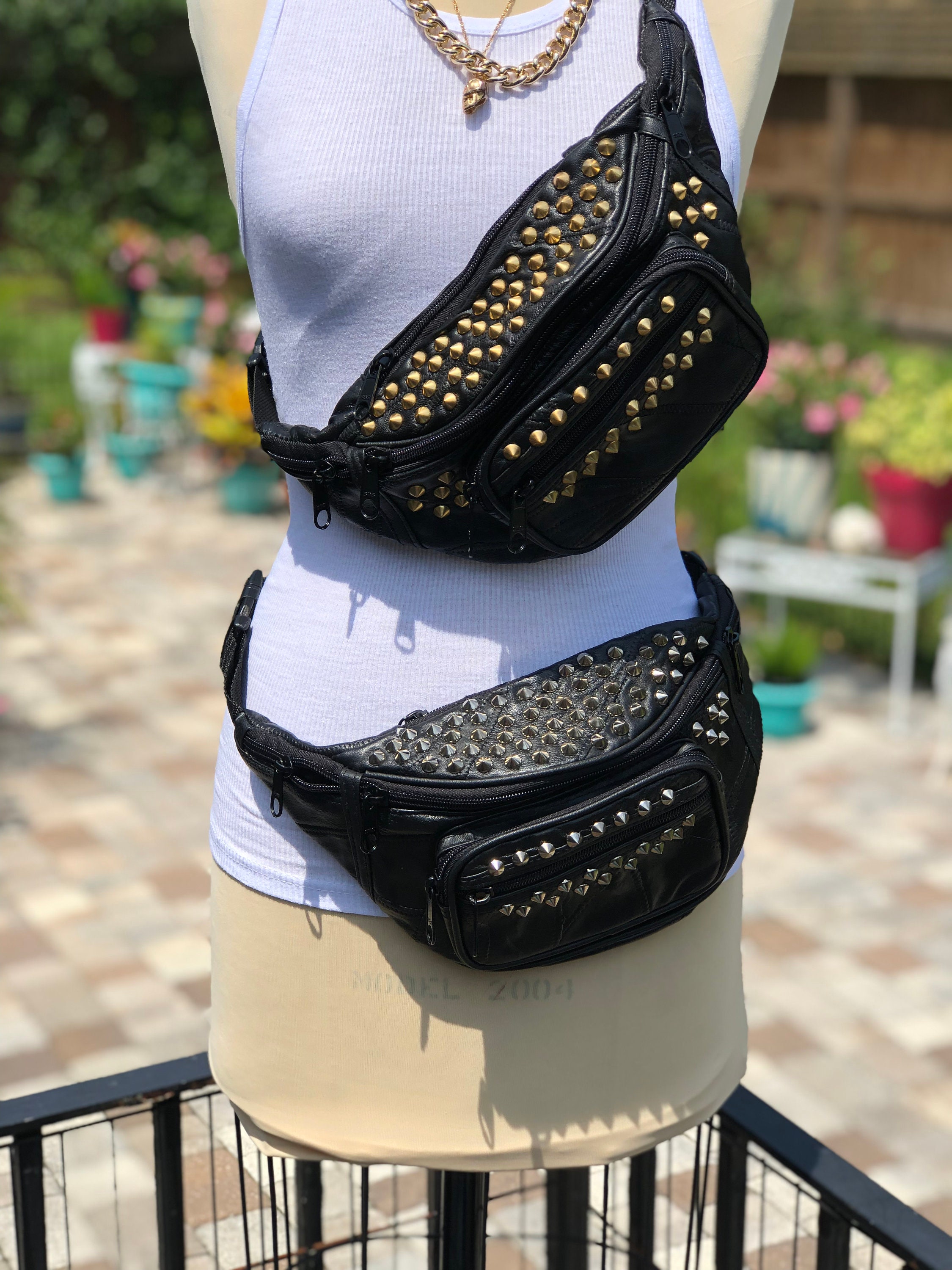 LARGE STUDDED FANNY pack/vintage leather fanny Etsy