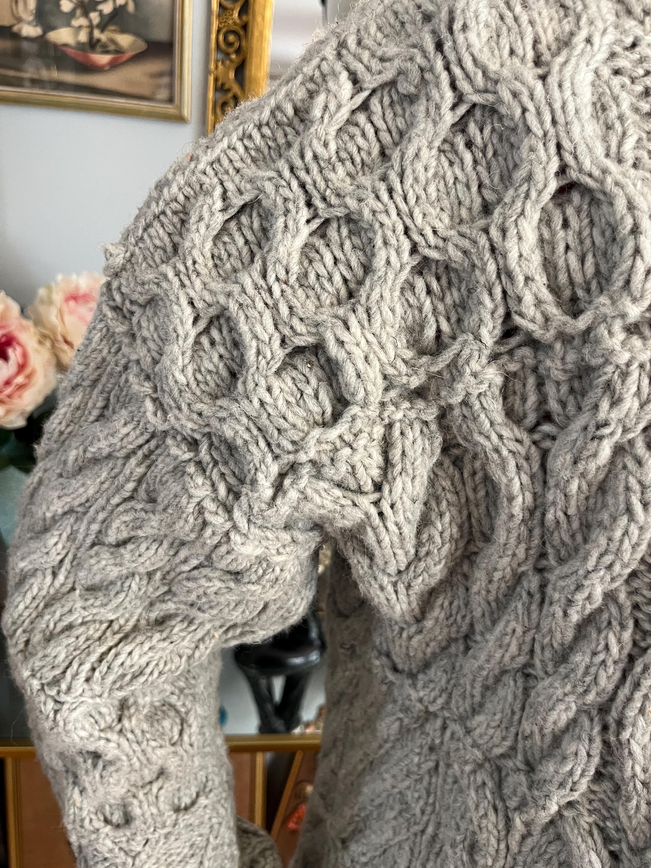 Hand Knit Cable Sweater Jacket: Grey Wool Cardigan - Etsy