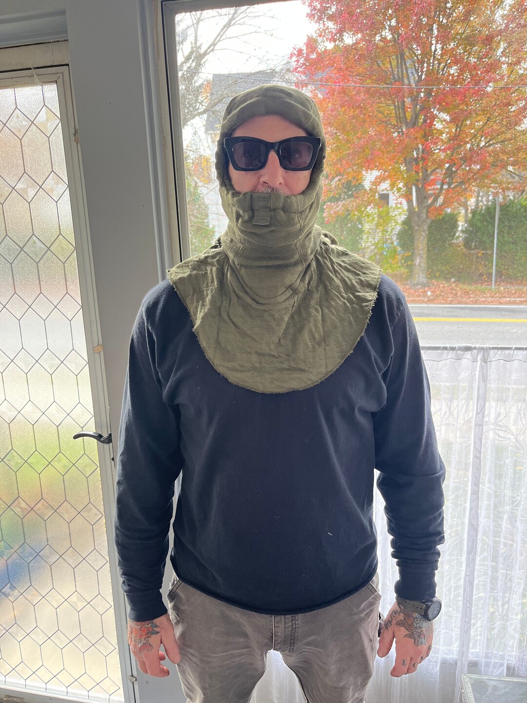 Vintage Military Hood, Tank Driver Cold Weather Hood, Army
