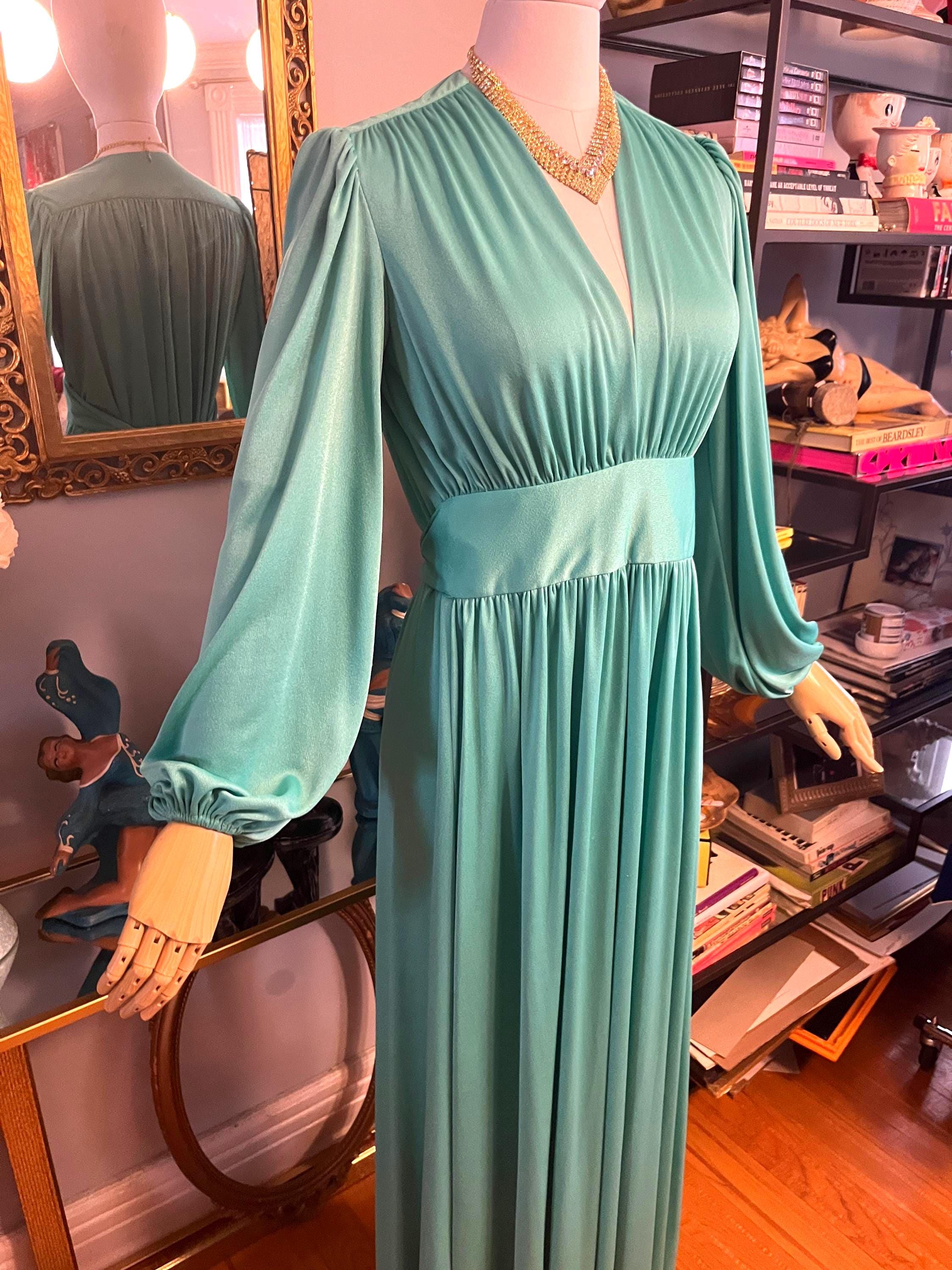 70s Teal Maxi Dress: Vintage Draped V-neck Gown - Etsy Israel