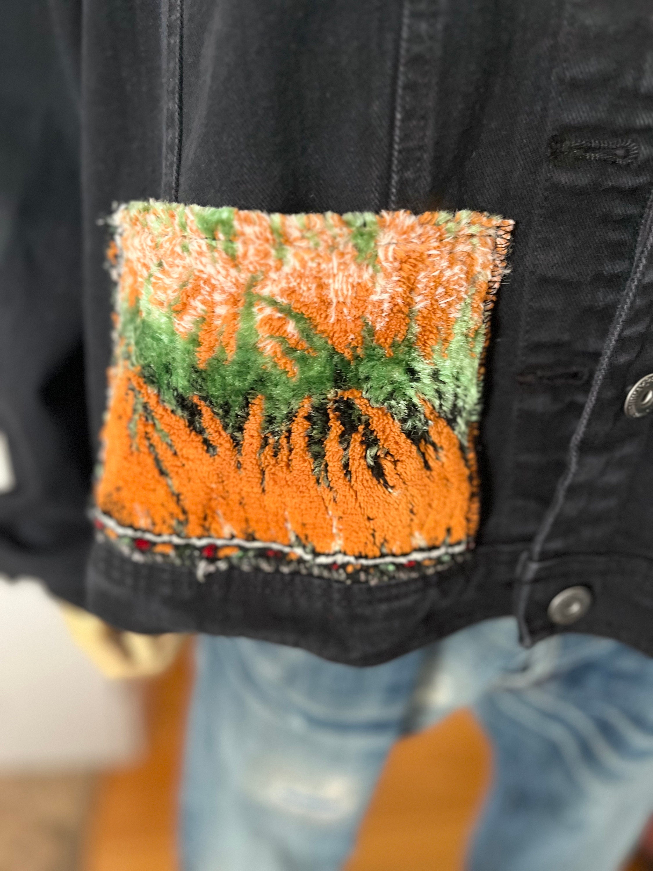 Tapestry Patch Denim Jacket, Xl Black Denim Jacket, Xl Denim Tapestry Patch Denim Jacket, Xl Black Denim Jacket, Xl Denim