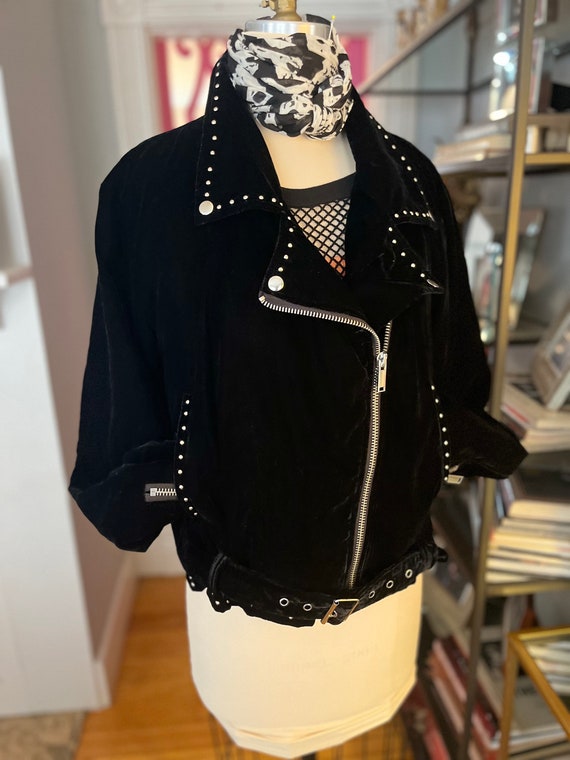 STUDDED VELVET JACKET/biker jacket/xl velvet bike… - image 3