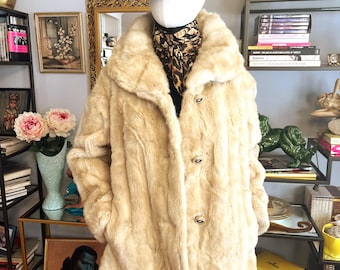 Vintage 1950's Borgana Faux Fur Cream Short Swing Coat Mid Century