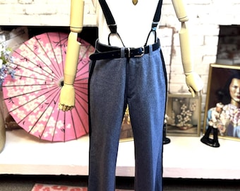 Pantaloni da uniforme vintage da cadetto di West Point con bretelle - Striscia nera, vita 79 cm