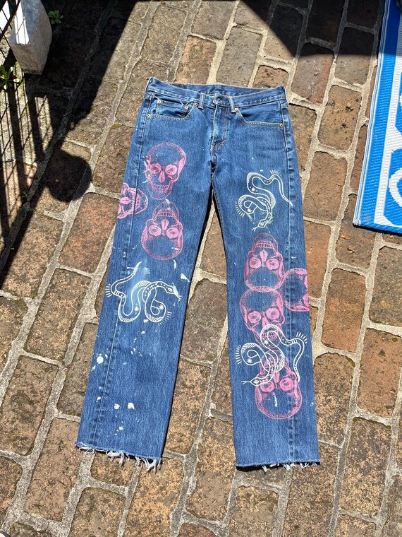 SKULL SNAKE PRINT jean/vintage jeans/recycled jea… - image 8