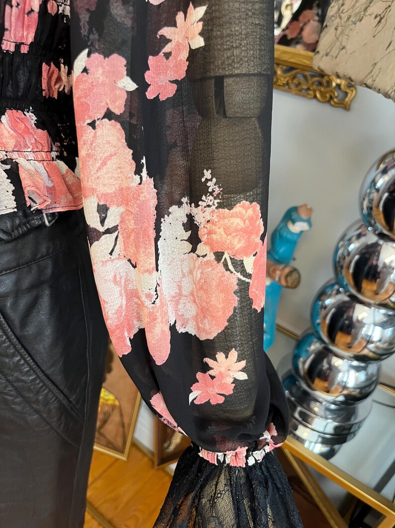 Free People black floral blouse with tags: lace and sheer blouse image 6