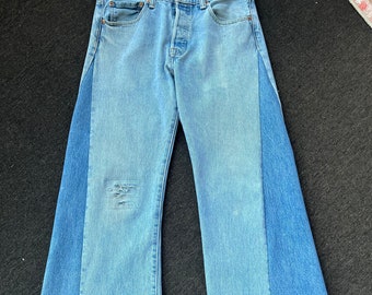 SIDE PANEL LEVIS,upcycled 501 jeans, faded denim jeans, side panel wide leg, wide leg jeans, side panel jeans,  side panel jeans/fab208nyc