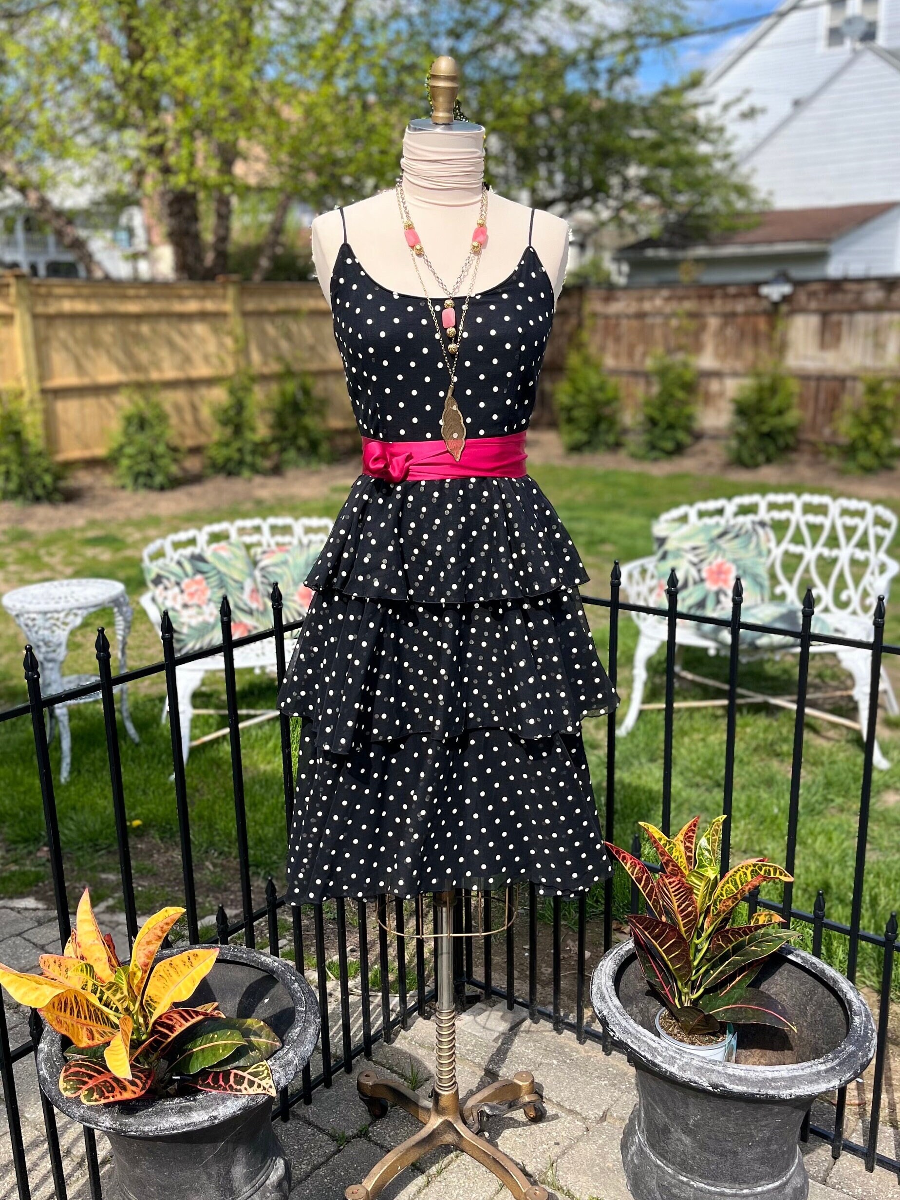 Vintage 80s dress polka dot dress 3 tiered polka dot dress black white polka dots 80s party dress vintage 80s polka dot dress fab208nyc Etsy Italia