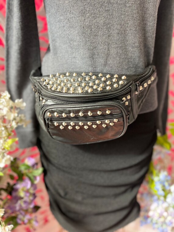 MED STUDDED FANNYPACK/studded fanny pack/black le… - image 2