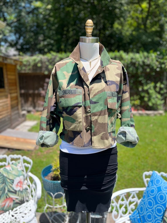 CROP CAMOUFLAGE JACKET/vintage army jacket/crop ar