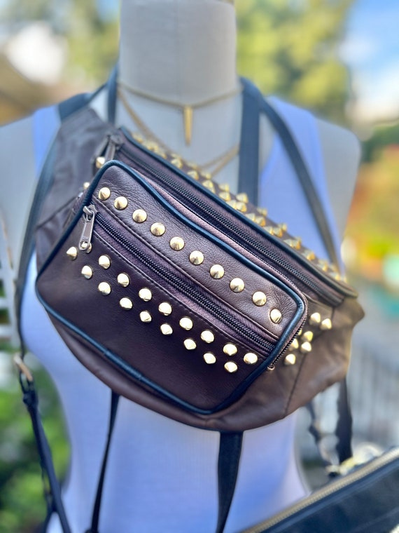 STUDDED LEATHER FANNYPACK/brown leather crossbody 