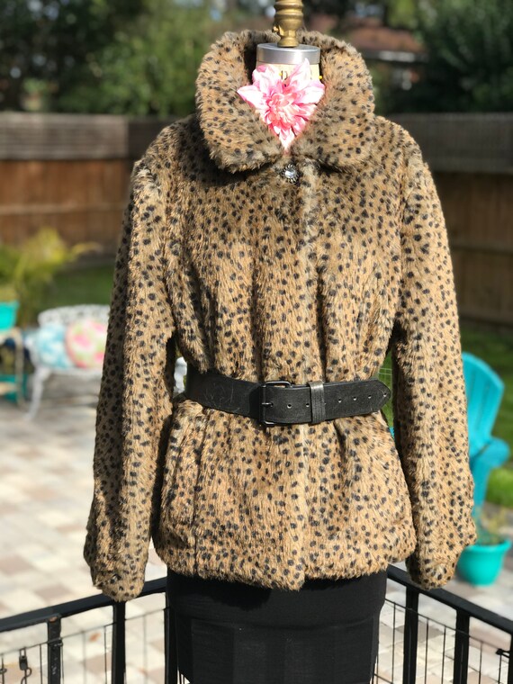 VINTAGE LEOPARD JACKET/faux fur jacket/vintage fak
