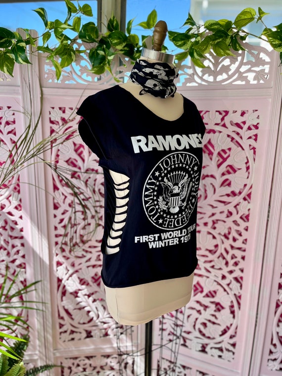 RAMONES TEE, slashed Ramones tee, classic Ramones 