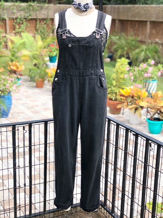 FREE US SHIPPING/black denim overalls/90s overalls