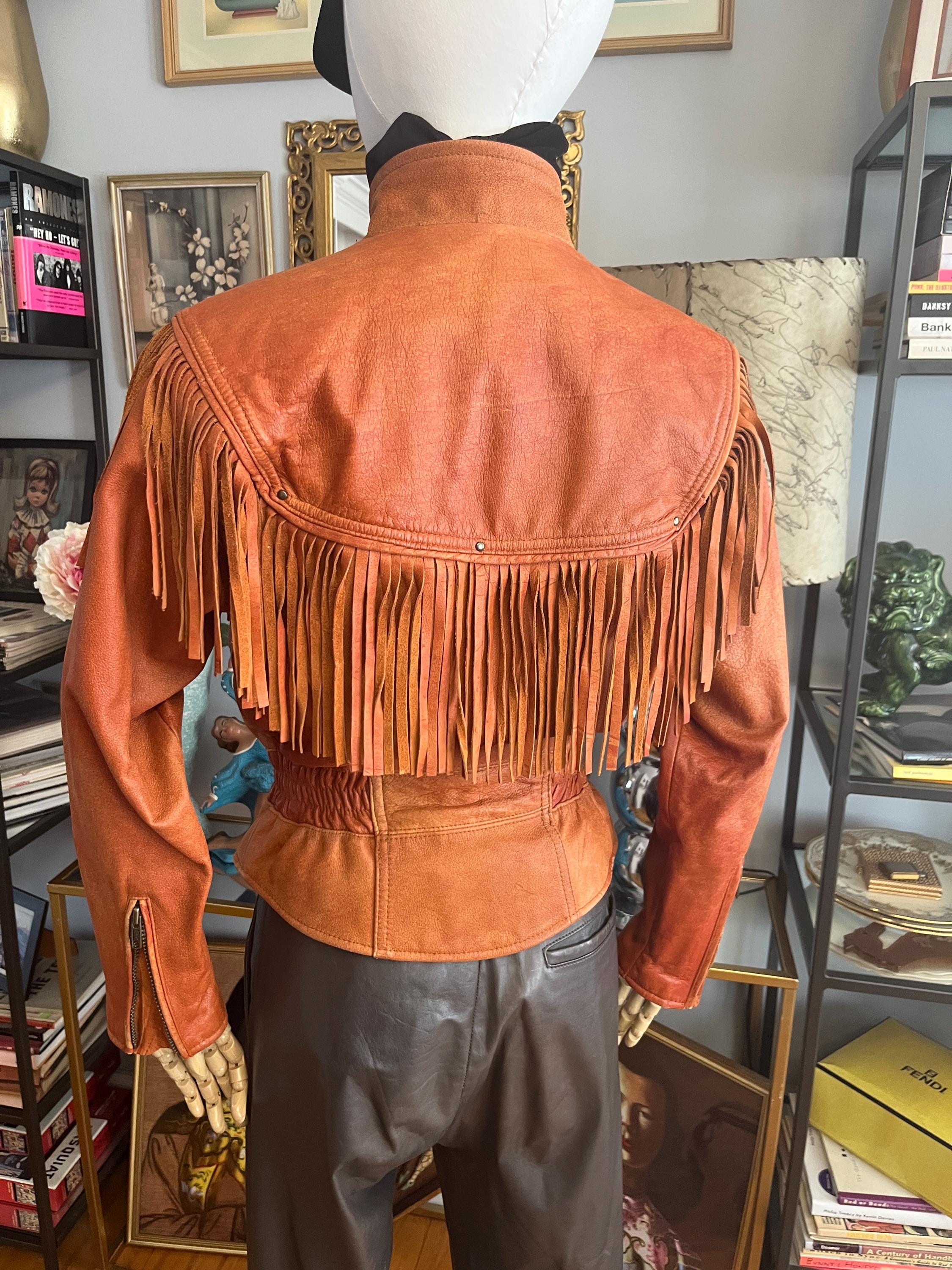 vintage レザーフリンジジャケット A-2 本革 短丈 カウボーイ XL