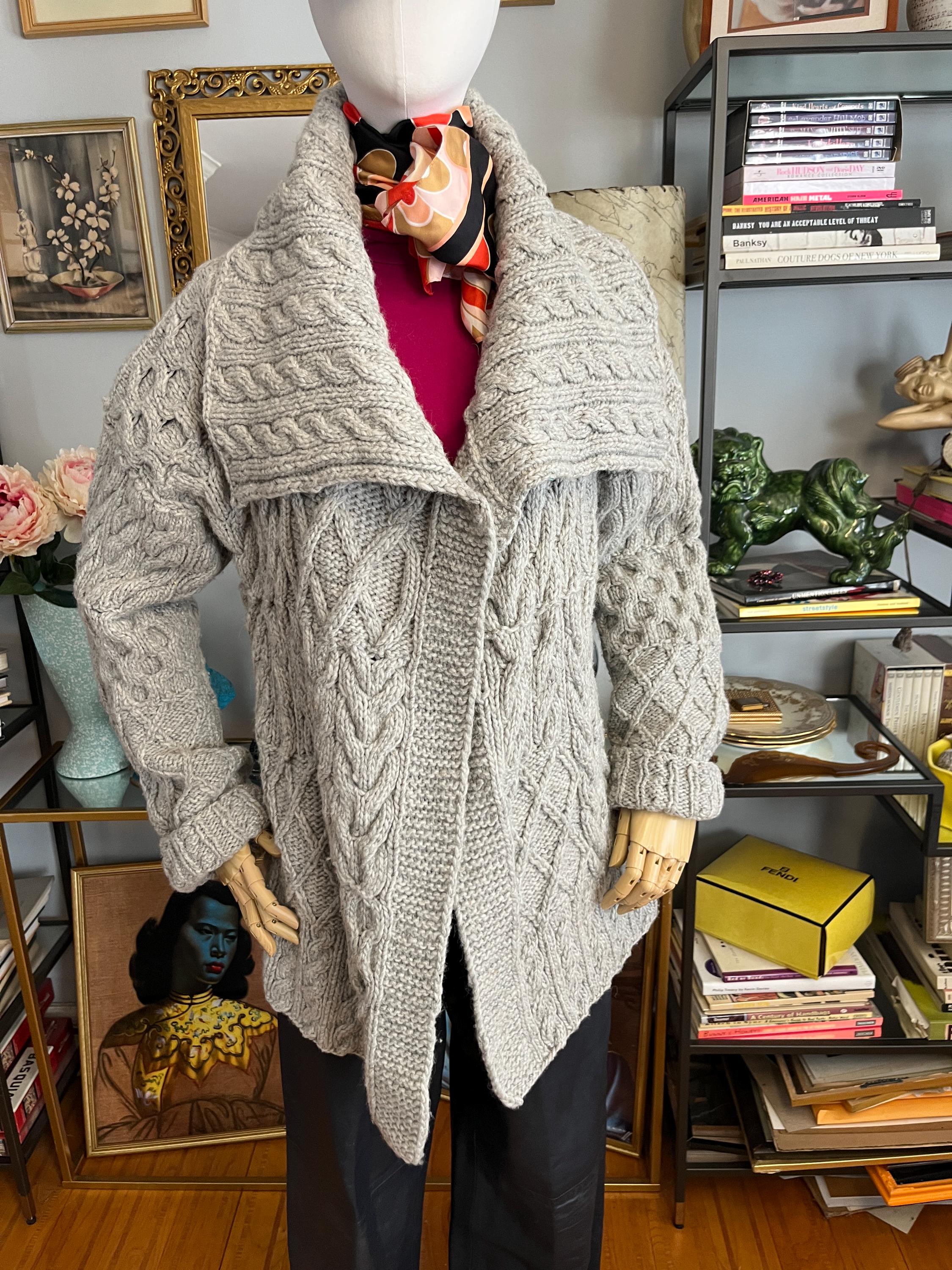 Hand Knit Cable Sweater Jacket: Grey Wool Cardigan - Etsy