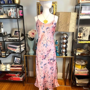 Free People Floral Maxi Slip Dress: Lavender Pink Silky V-Neck image 1