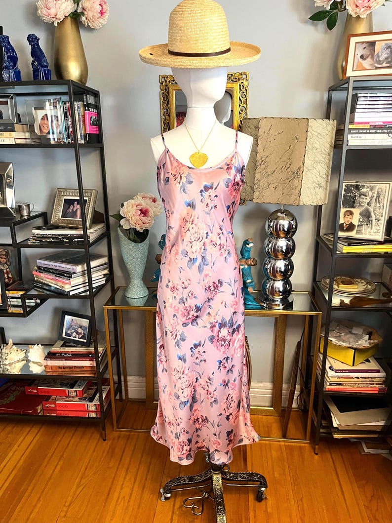 Free People Floral Maxi Slip Dress: Lavender Pink Silky V-Neck image 1