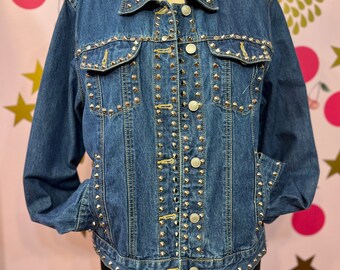 Studded Denim Jacket, Vintage Denim Jacket, Silver Studded Studded Denim Jacket, Vintage Denim Jacket, Silver Studded
