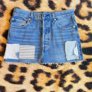 Patched Levi Mini Skirt: Recycled 501 Jean
