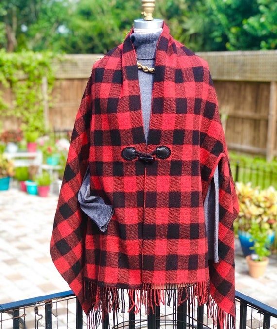 WOOL PLAID SHAWL/wool shawl/vintage shawl/plaid w… - image 1