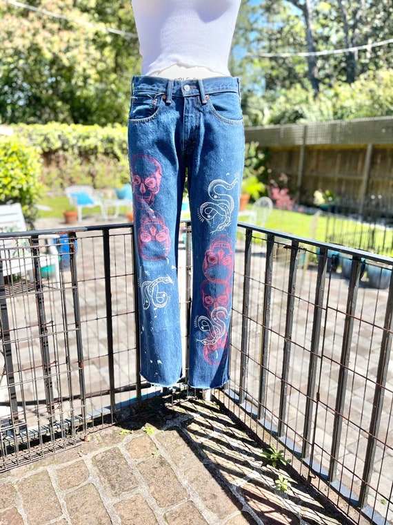 SKULL SNAKE PRINT jean/vintage jeans/recycled jea… - image 2