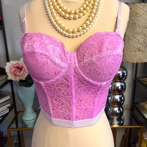 Pink lace bustier 36D, hand dyed bustier, lace corset top, vintage corset, pink dyed corset, pink lace corset, fab208nyc, bustier with strap