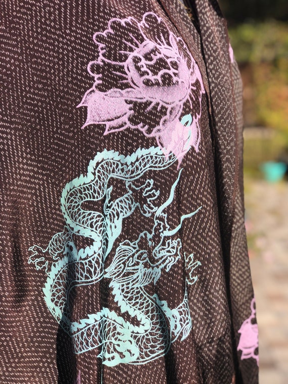 VINTAGE DRAGON SHAWL/dragon print shawl/peony pri… - image 4