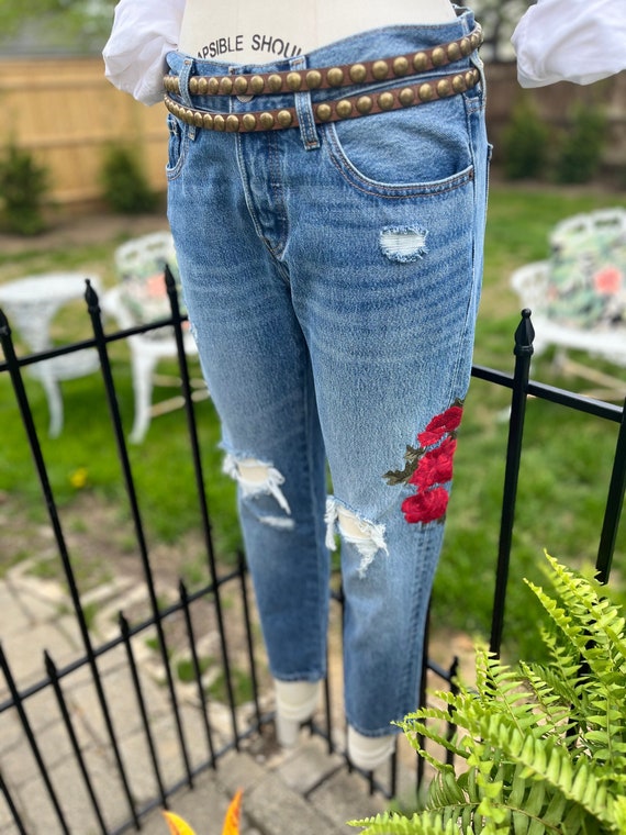 VINTAGE EMBROIDERED 501, vintage jeans, ladies 501