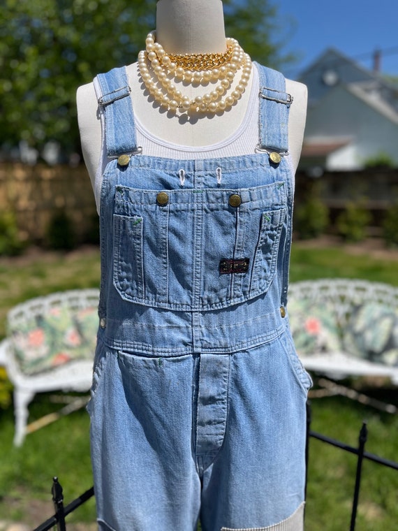 VINTAGE PATCHED OVERALLS, 34x 32', upcycled overa… - image 3