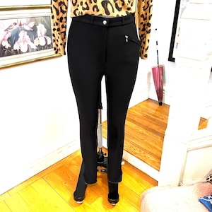 Vintage Schumacher Riding Breeches: Black Stretch Skinny Pants, Ultrasuede Knee Patches