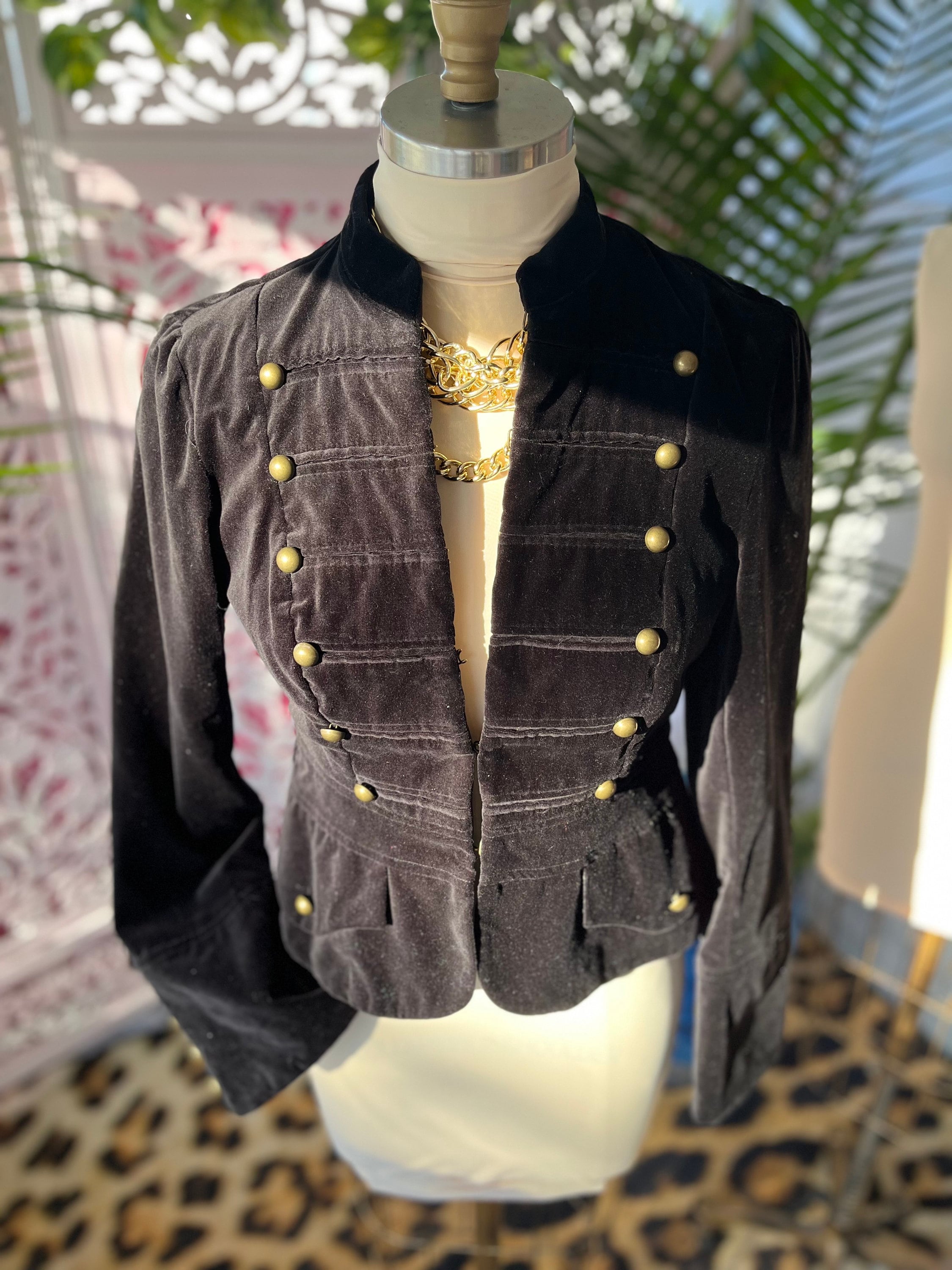 VELVET MILITARY JACKET Black Velvet Jacket Gold Button Jacket Military Style Jacket Fab208nyc Fashion Velvet Jacket Velvet Jacket Etsy