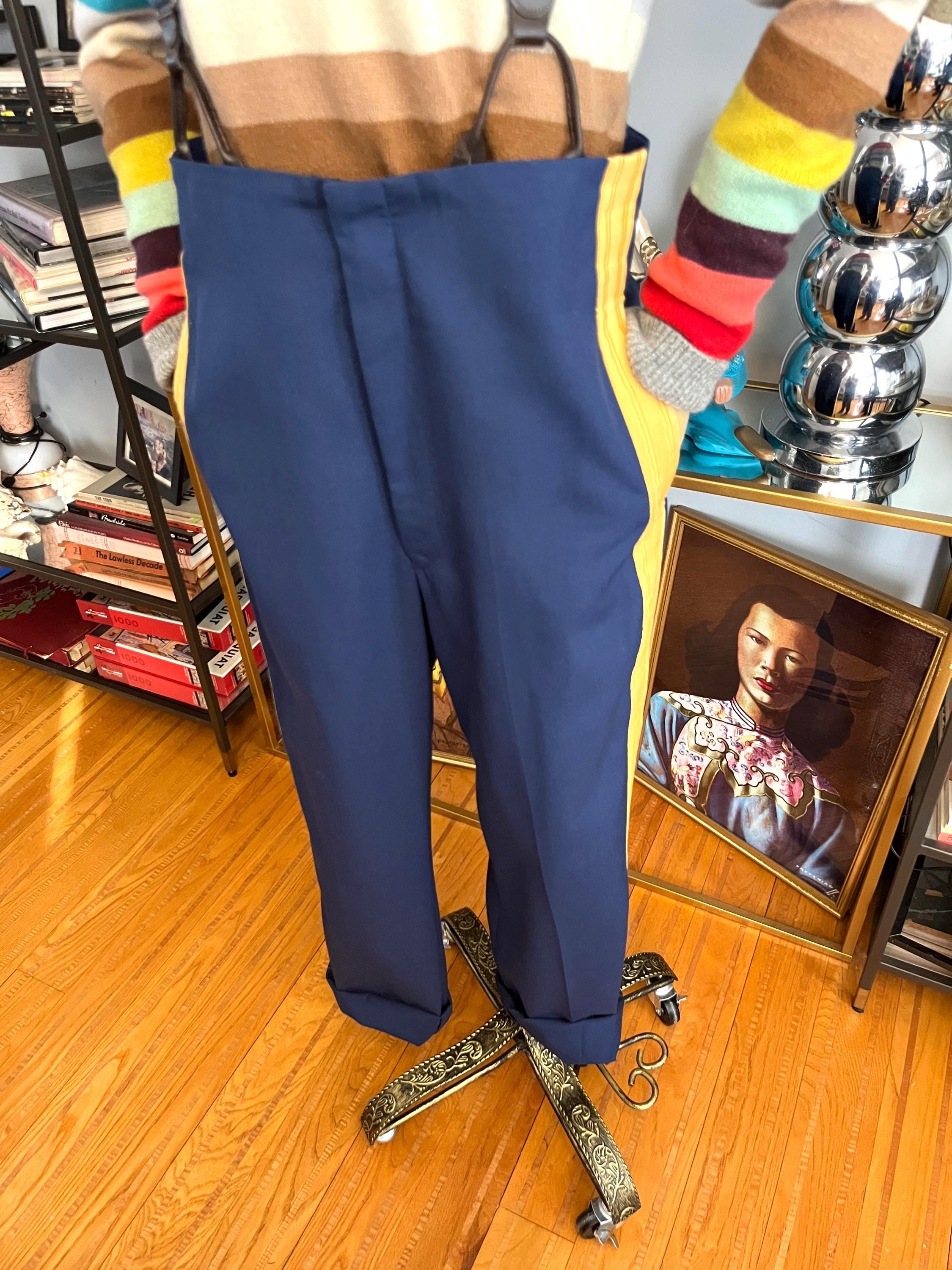 W34''vintage High Waist Suspender Pant: Blue Gold Stripe Unisex - Etsy
