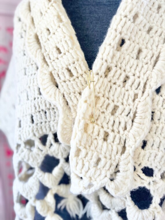 VINTAGE KNIT SHAWL/hand knit shawl/crochet shawl/… - image 8
