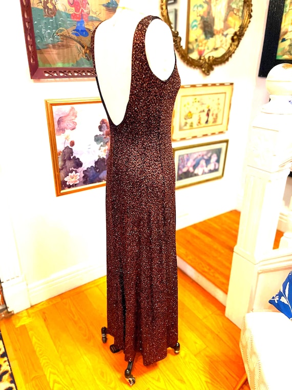 Vintage 80s Glitter Leopard Print Maxi Dress: Low Back, Red & Gold