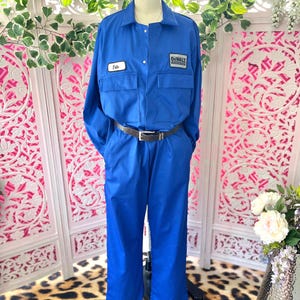 Blue coveralls, S size coveralls, new coveralls, royal blue coverall, fab208nyc, cotton sateen coverall, coveralls with patches, workwear