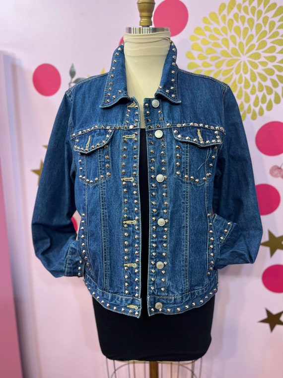 STUDDED DENIM JACKET/ vintage denim jacket/silver 