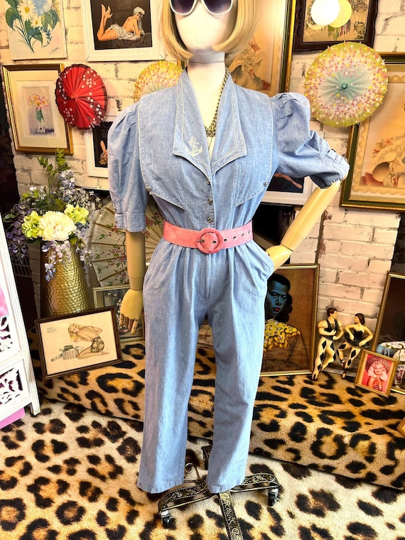 80s Nautical Theme Denim Jumpsuit