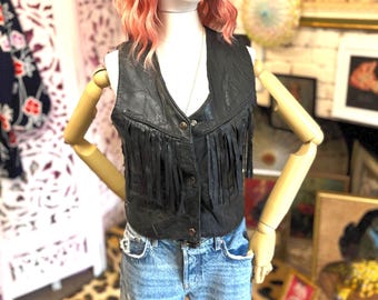 Black Leather Fringe Vest