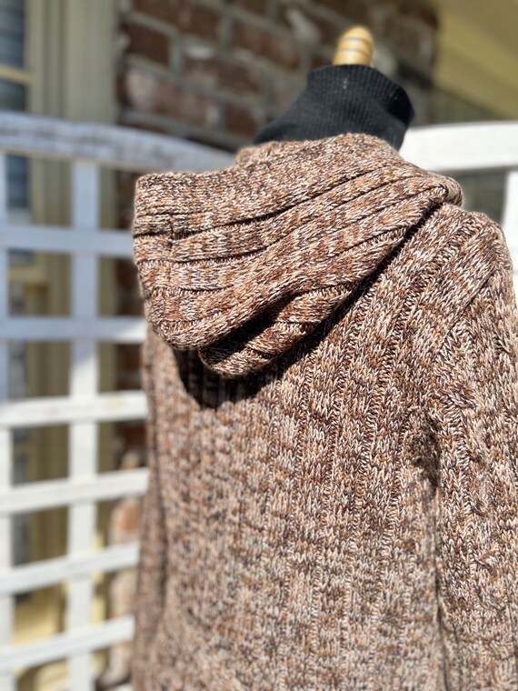 VINTAGE HOODED SWEATER/brown cream heathered swea… - image 7